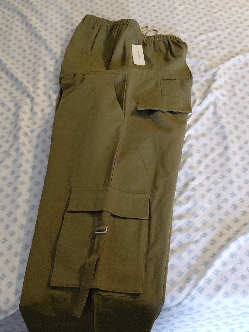 Francesca's Collections Olive Strapless Cargo Jumpsuit